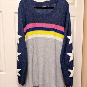 torrid Navy, Gray & Multicolor Stripe Star Sleeve Scoop Neck Sweater